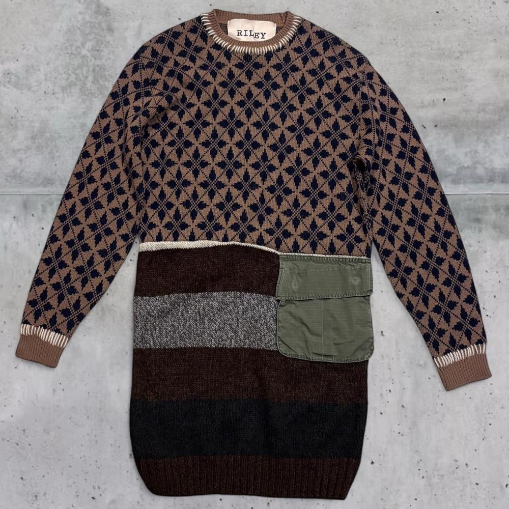 $260 Riley 1880 Vintage Sweater Dress Military Cargo Pocket Whipstitch Detail S